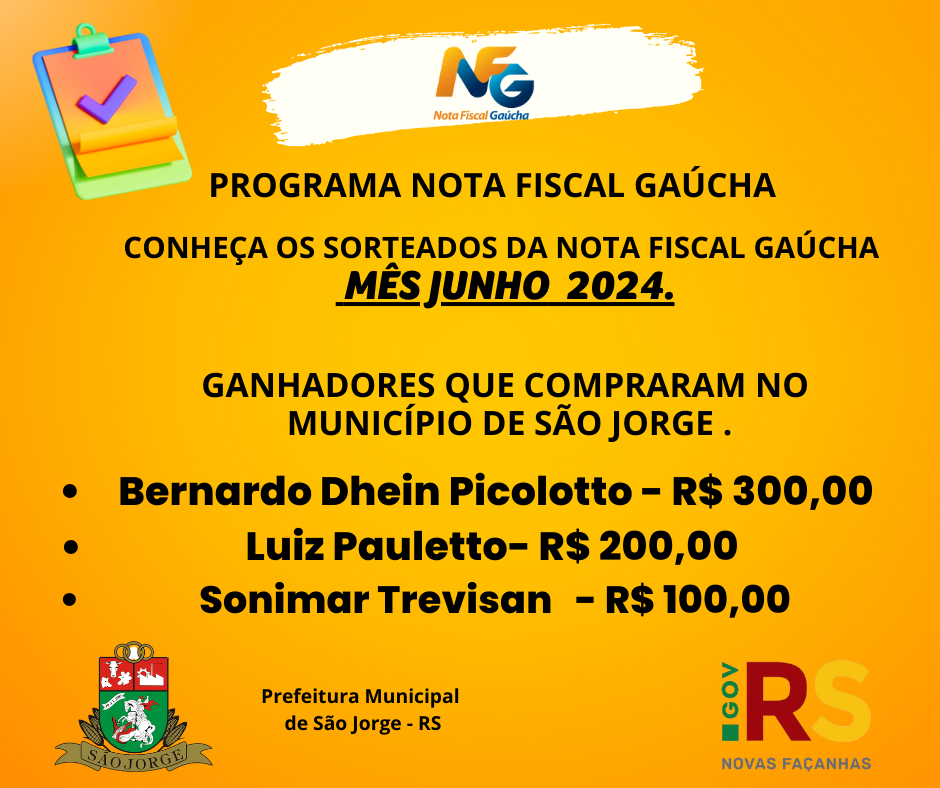Nota Fiscal Gaúcha tem novos sorteados.